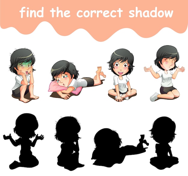 Find the correct shadow of girl character cartoon