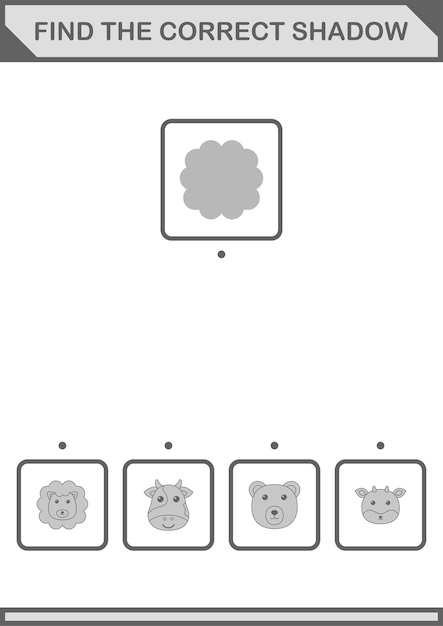 子供のための正しい影のライオンの顔のワークシートを見つける