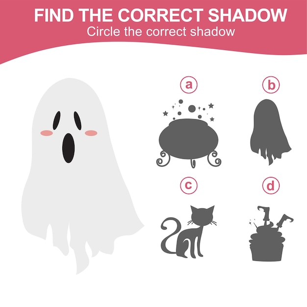 Find the correct shadow. Match the image with the shadow. Worksheet for kid. Educational printable worksheet. Vector illustration.