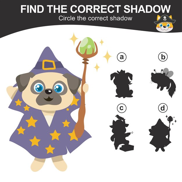 Find the correct shadow Match the image with the shadow Worksheet for kid Vector file