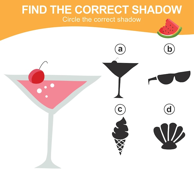 Find the correct shadow Matching shadow game for children Worksheet for kid Vector file