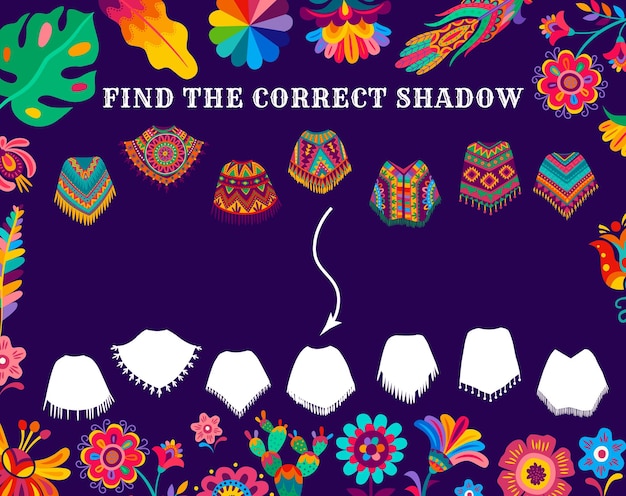 Find correct shadow of mexican poncho clothes game