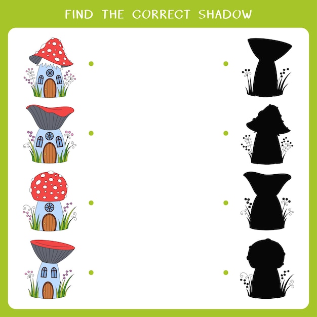 Find the correct shadow for mushroom house Vector worksheet