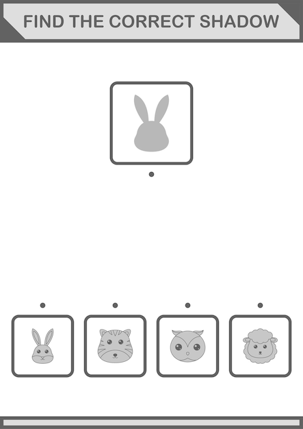 Find the correct shadow Rabbit face Worksheet for kids