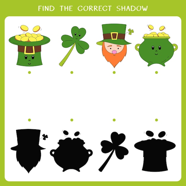 Find the correct shadow for saint patricks day symbol vector worksheet