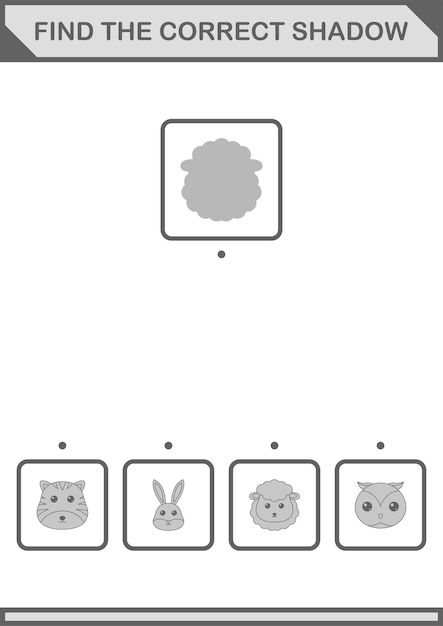 子供のための正しい影の羊の顔のワークシートを見つける