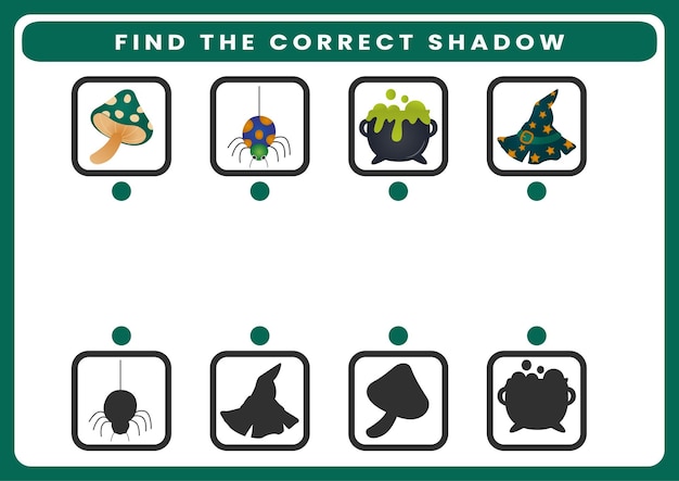 Find correct shadow theme halloween worksheet kids