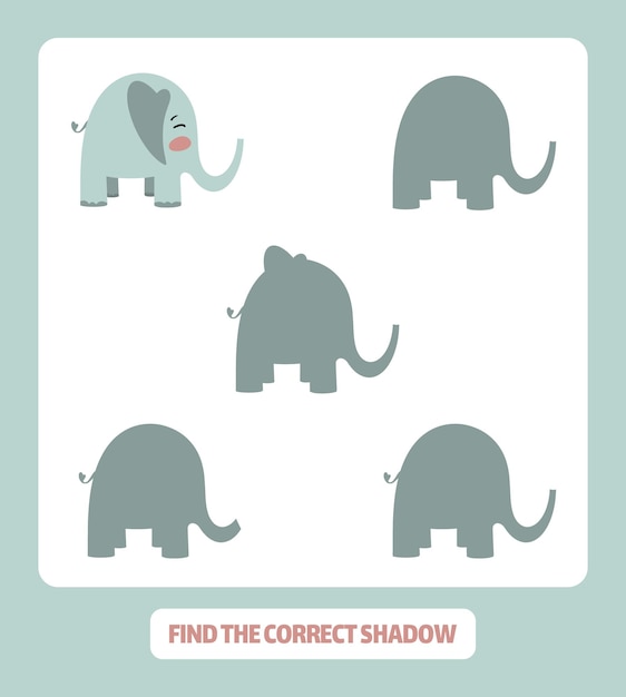 Vector find the correct shadow vector elephant in cartoon style