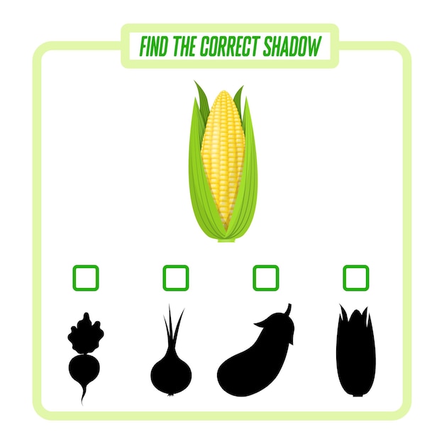 Find the correct shadow Vegetable corn Teaching children