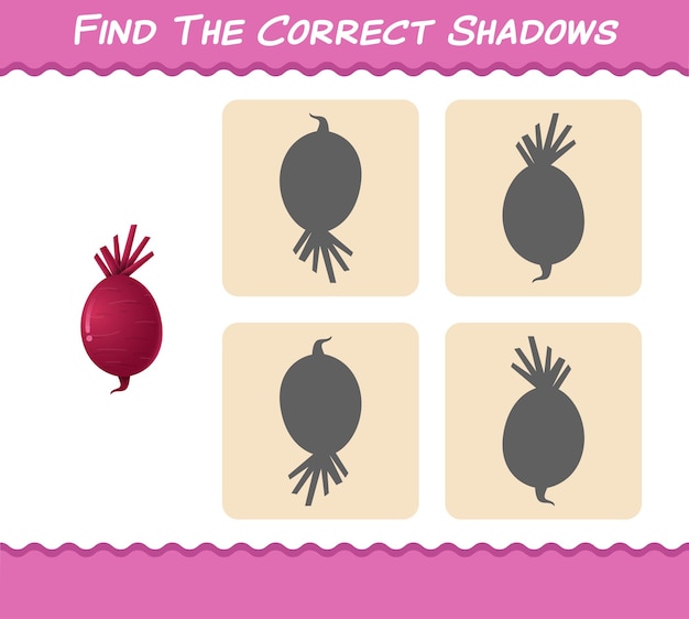 Find the correct shadows of cartoon beet. searching and matching game. educational game for pre shool years kids and toddlers