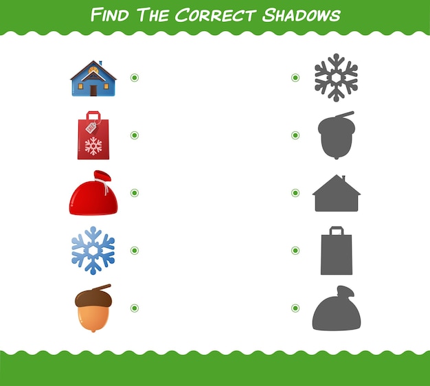 Find the correct shadows of cartoon christmas. Searching and Matching game. Educational game for pre shool years kids and toddlers