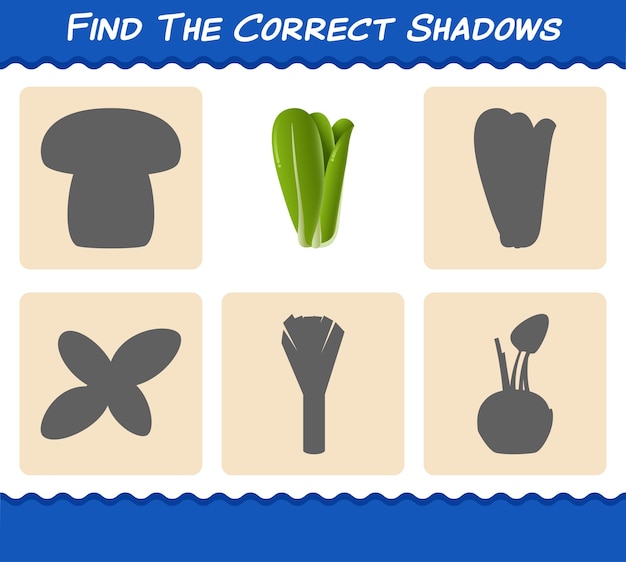 Find the correct shadows of cartoon lettuce. searching and matching game. educational game for pre shool years kids and toddlers