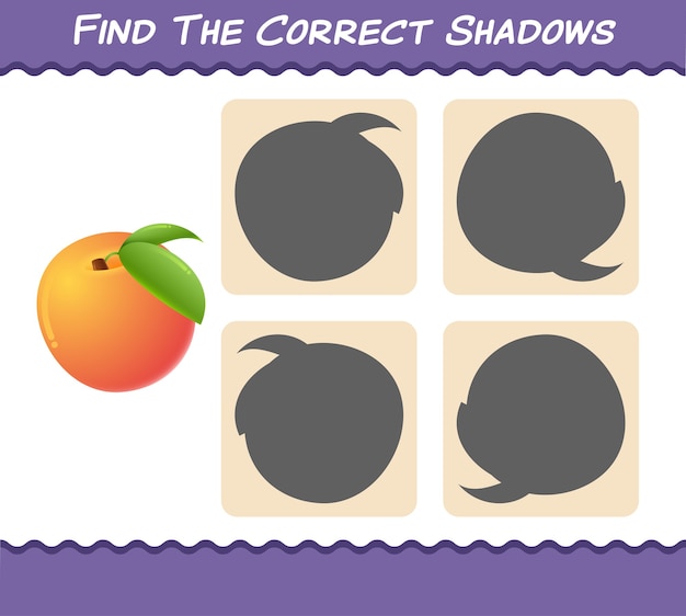 Find the correct shadows of cartoon peachs. Searching and Matching game. Educational game for pre shool years kids and toddlers