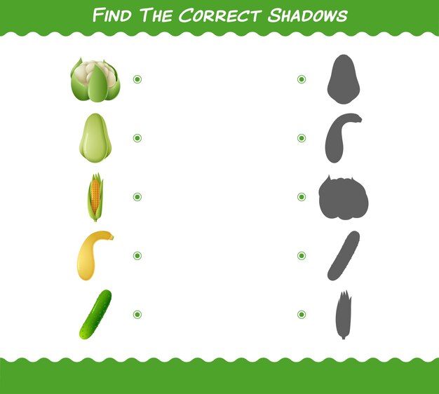 Find the correct shadows of cartoon vegetables. Searching and Matching game. Educational game for pre shool years kids and toddlers