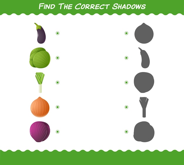 Find the correct shadows of cartoon vegetables. Searching and Matching game. Educational game for pre shool years kids and toddlers