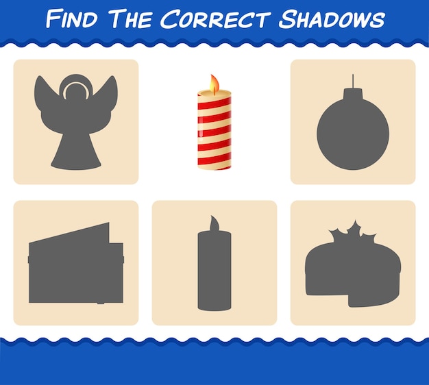 Find the correct shadows of christmas candle. searching and matching game. educational game for pre shool years kids and toddlers