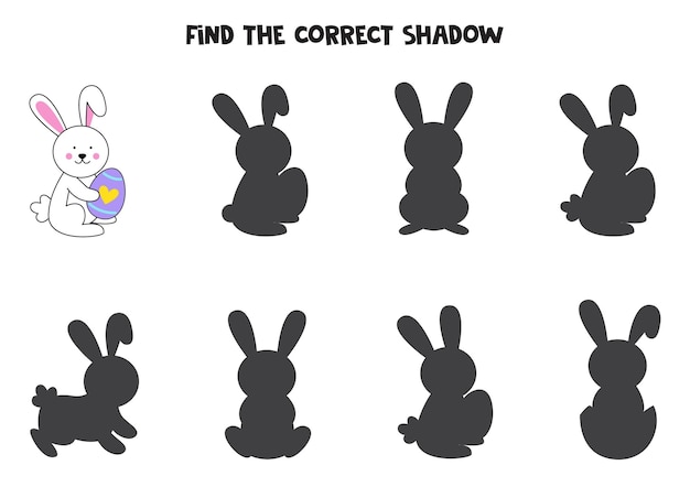 Find the correct shadows of cute Easter bunny Logical puzzle for kids