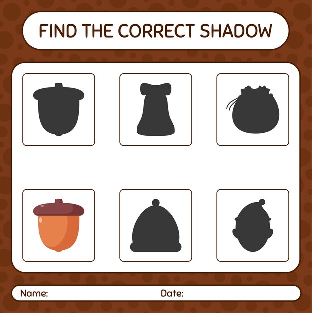 Find the correct shadows game with acorn. worksheet for preschool kids, kids activity sheet