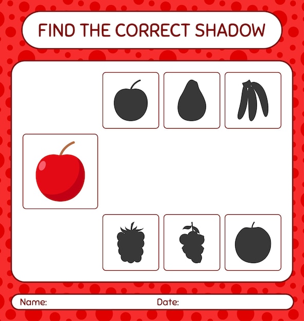 Find the correct shadows game with apple. worksheet for preschool kids, kids activity sheet