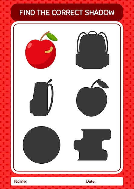 Find the correct shadows game with apple worksheet for preschool kids kids activity sheet