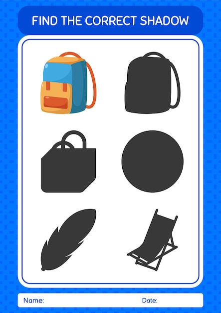 Find the correct shadows game with backpack worksheet for preschool kids kids activity sheet