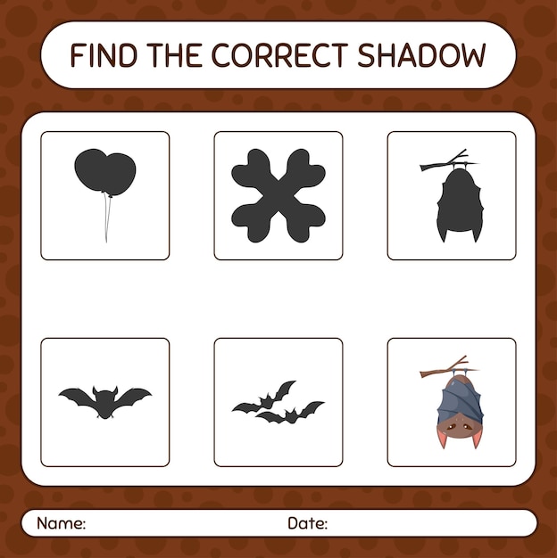 Find the correct shadows game with bat. worksheet for preschool kids, kids activity sheet