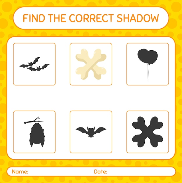 Find the correct shadows game with bone. worksheet for preschool kids, kids activity sheet