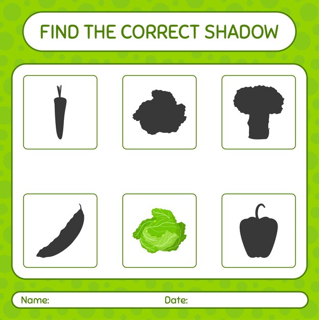Trova il gioco delle ombre corretto con il foglio di lavoro del cavolo per il foglio delle attività dei bambini in età prescolare