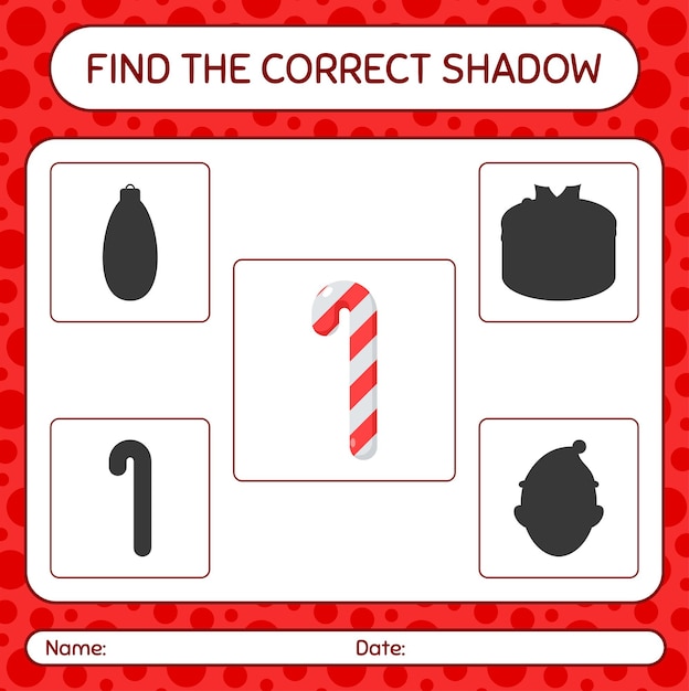 Find the correct shadows game with candy cane. worksheet for preschool kids, kids activity sheet