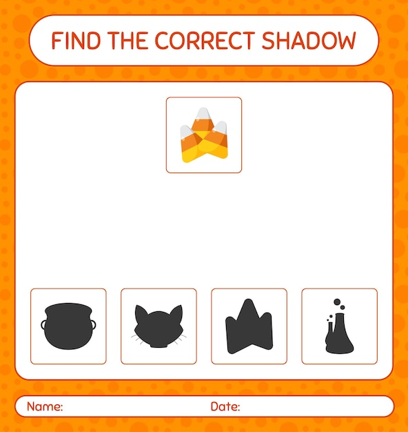 Find the correct shadows game with candy corn. worksheet for preschool kids, kids activity sheet