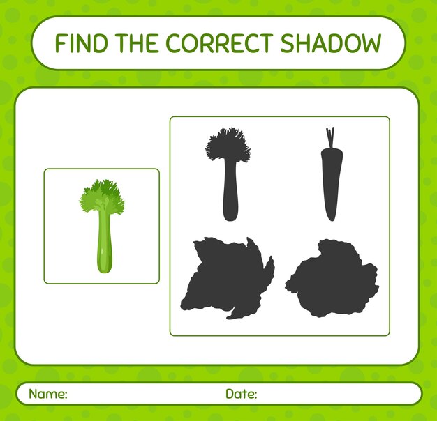 Find the correct shadows game with celery. worksheet for preschool kids, kids activity sheet