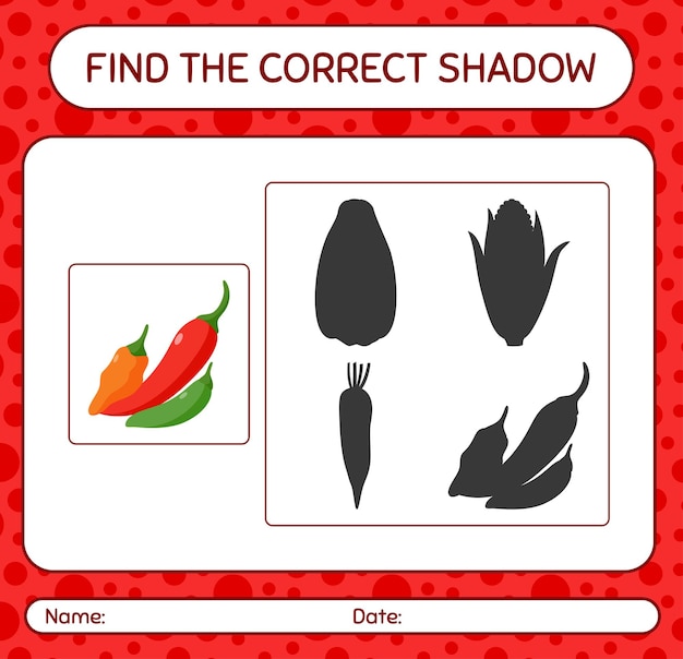 Find the correct shadows game with chili pepper. worksheet for preschool kids, kids activity sheet