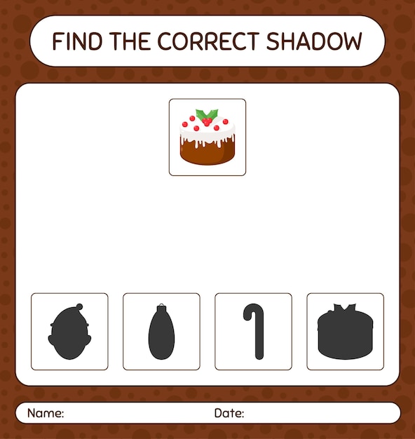 Find the correct shadows game with christmas cake. worksheet for preschool kids, kids activity sheet