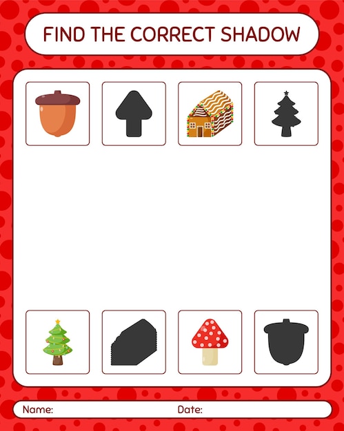 Find the correct shadows game with christmas icon. worksheet for preschool kids, kids activity sheet