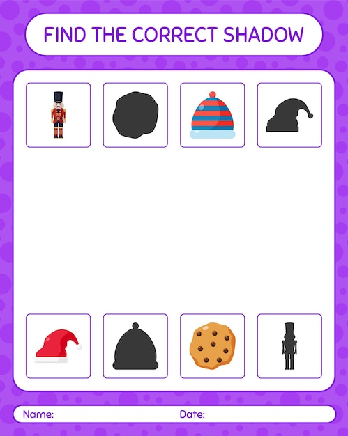 Find the correct shadows game with christmas icon. worksheet for preschool kids, kids activity sheet