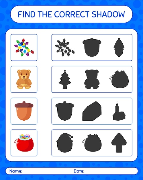 Find the correct shadows game with christmas icon. worksheet for preschool kids, kids activity sheet