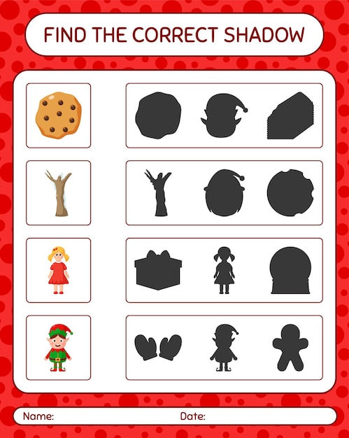 Find the correct shadows game with christmas icon. worksheet for preschool kids, kids activity sheet