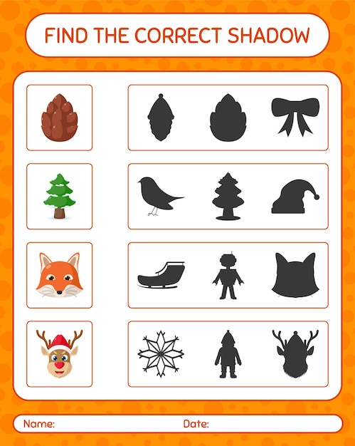 Найдите правильную игру теней со значком Рождества. рабочий лист для дошкольников, детский лист активности
