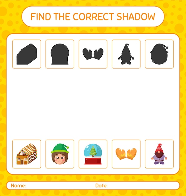 Find the correct shadows game with christmas icon. worksheet for preschool kids, kids activity sheet