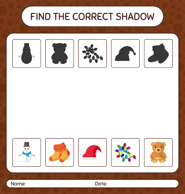 Find the correct shadows game with christmas icon. worksheet for preschool kids, kids activity sheet