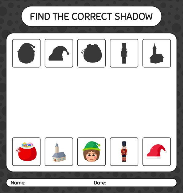Найдите правильную игру теней со значком Рождества. рабочий лист для дошкольников, детский лист активности