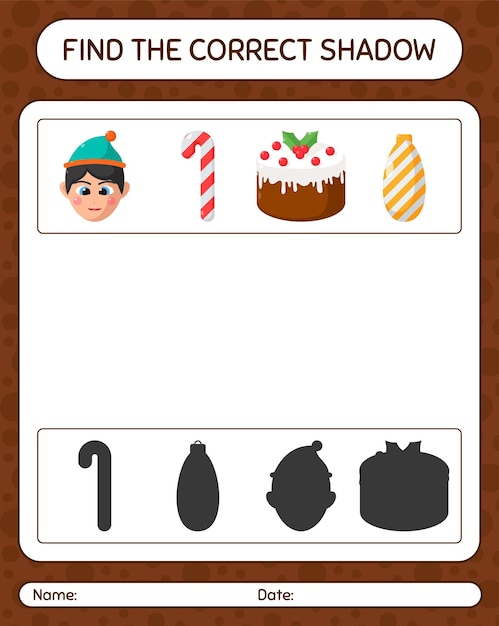 Find the correct shadows game with christmas icon. worksheet for preschool kids, kids activity sheet