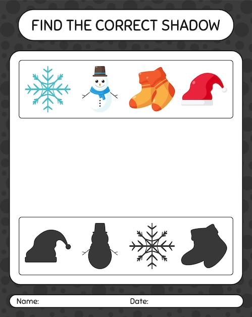 Find the correct shadows game with christmas icon. worksheet for preschool kids, kids activity sheet