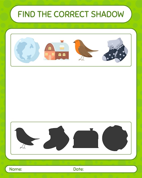 Find the correct shadows game with christmas icon. worksheet for preschool kids, kids activity sheet