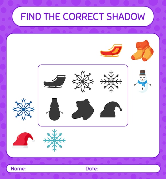 Find the correct shadows game with christmas icon. worksheet for preschool kids, kids activity sheet