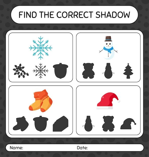 Find the correct shadows game with christmas icon. worksheet for preschool kids, kids activity sheet