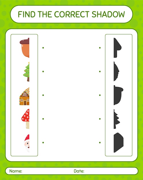 Find the correct shadows game with christmas icon. worksheet for preschool kids, kids activity sheet