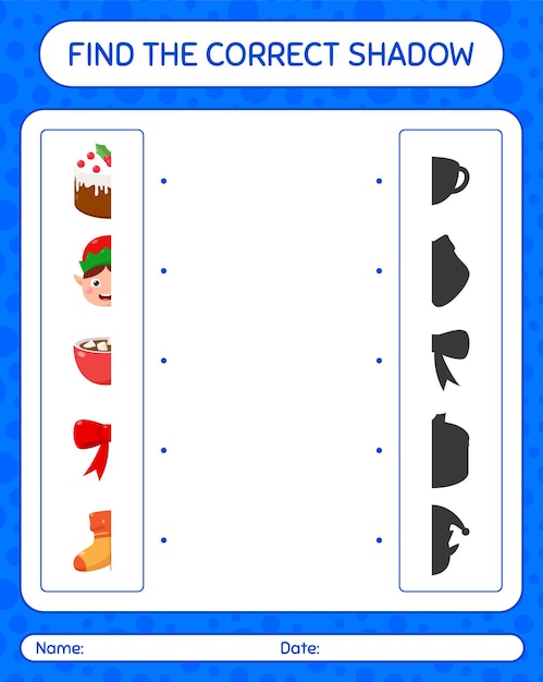 Find the correct shadows game with christmas icon. worksheet for preschool kids, kids activity sheet