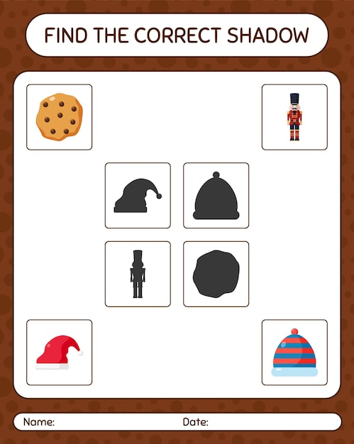 Find the correct shadows game with christmas icon. worksheet for preschool kids, kids activity sheet