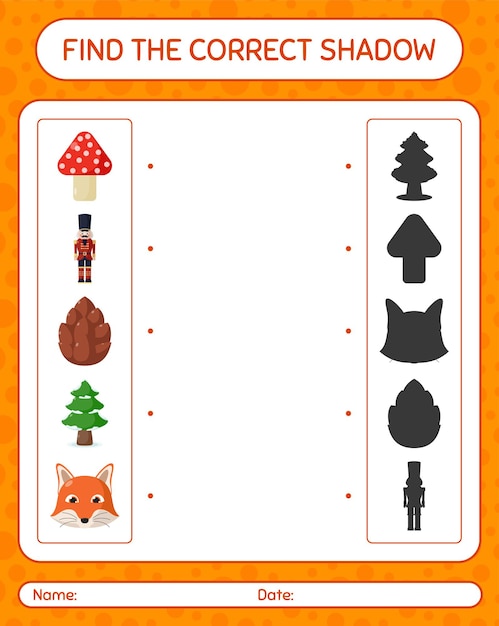 クリスマスアイコンで正しい影のゲームを見つけてください。就学前の子供のためのワークシート、子供の活動シート